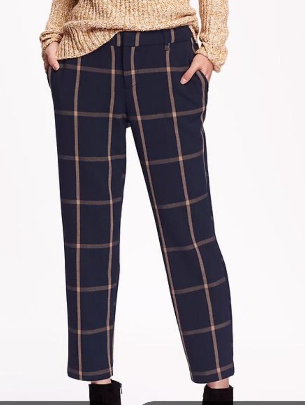 Old Navy Haper Ankle Pants Windowpane Plaid Straight-Leg Pants - Navy Size 8